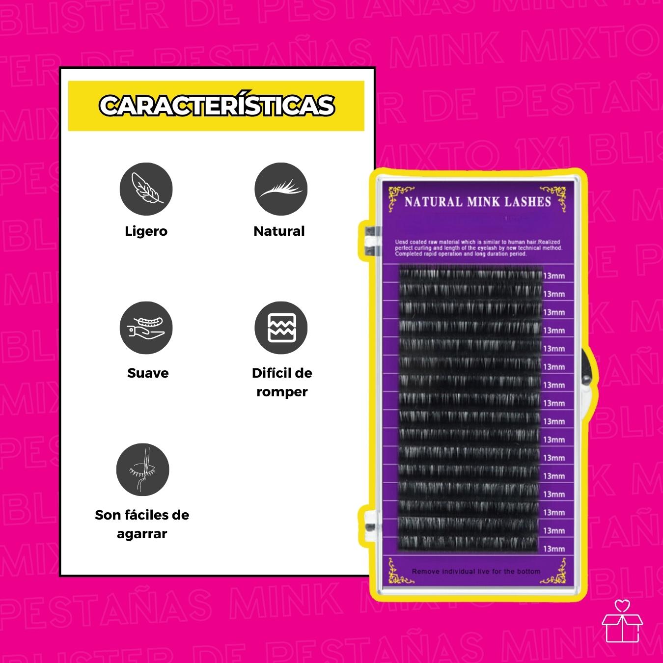 Blister Extensiones Pestañas Mink Mixto 1x1.