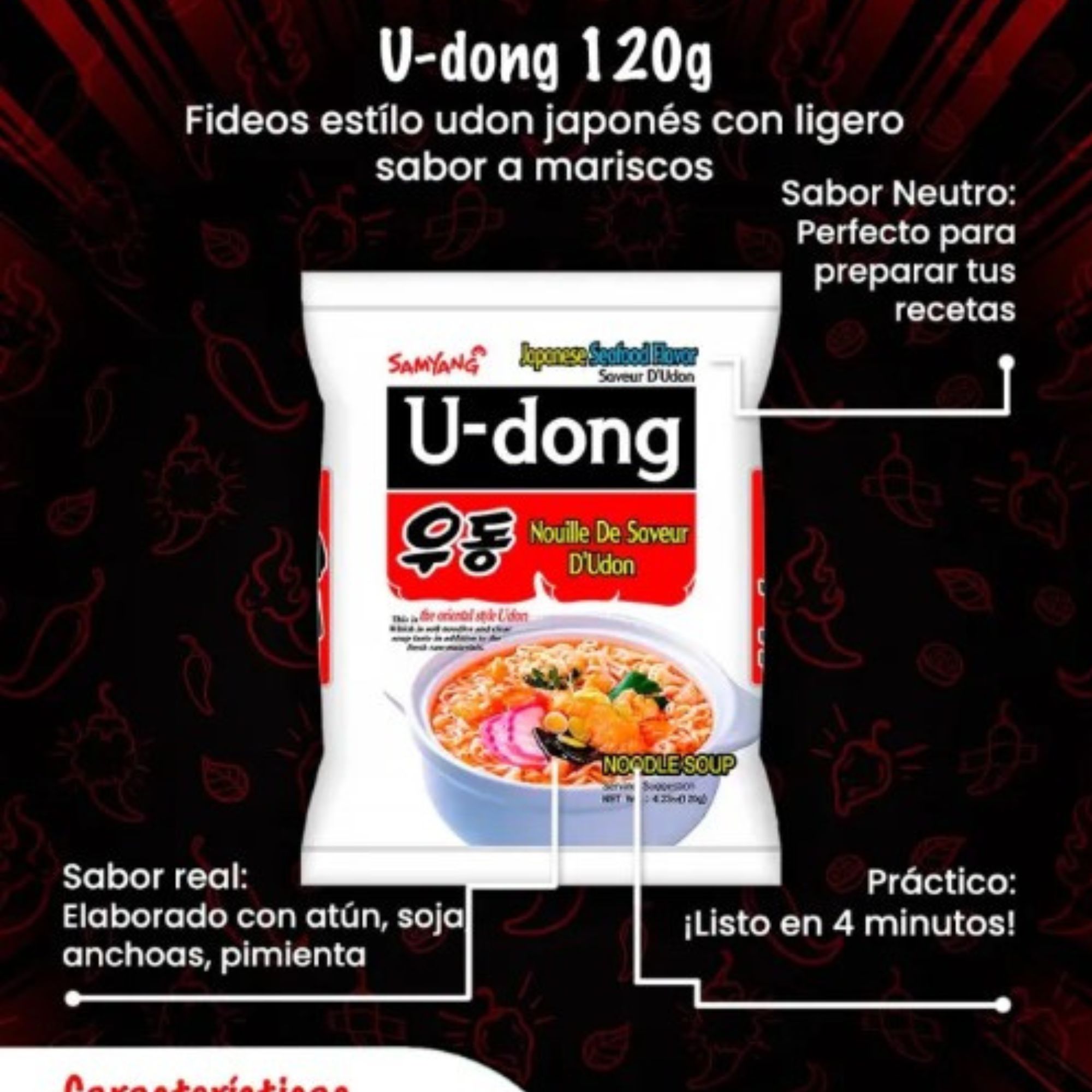 Sopa Instantánea Ramen Coreana Estilo Japonesa U-dong Sabor Mariscos de 5 Piezas