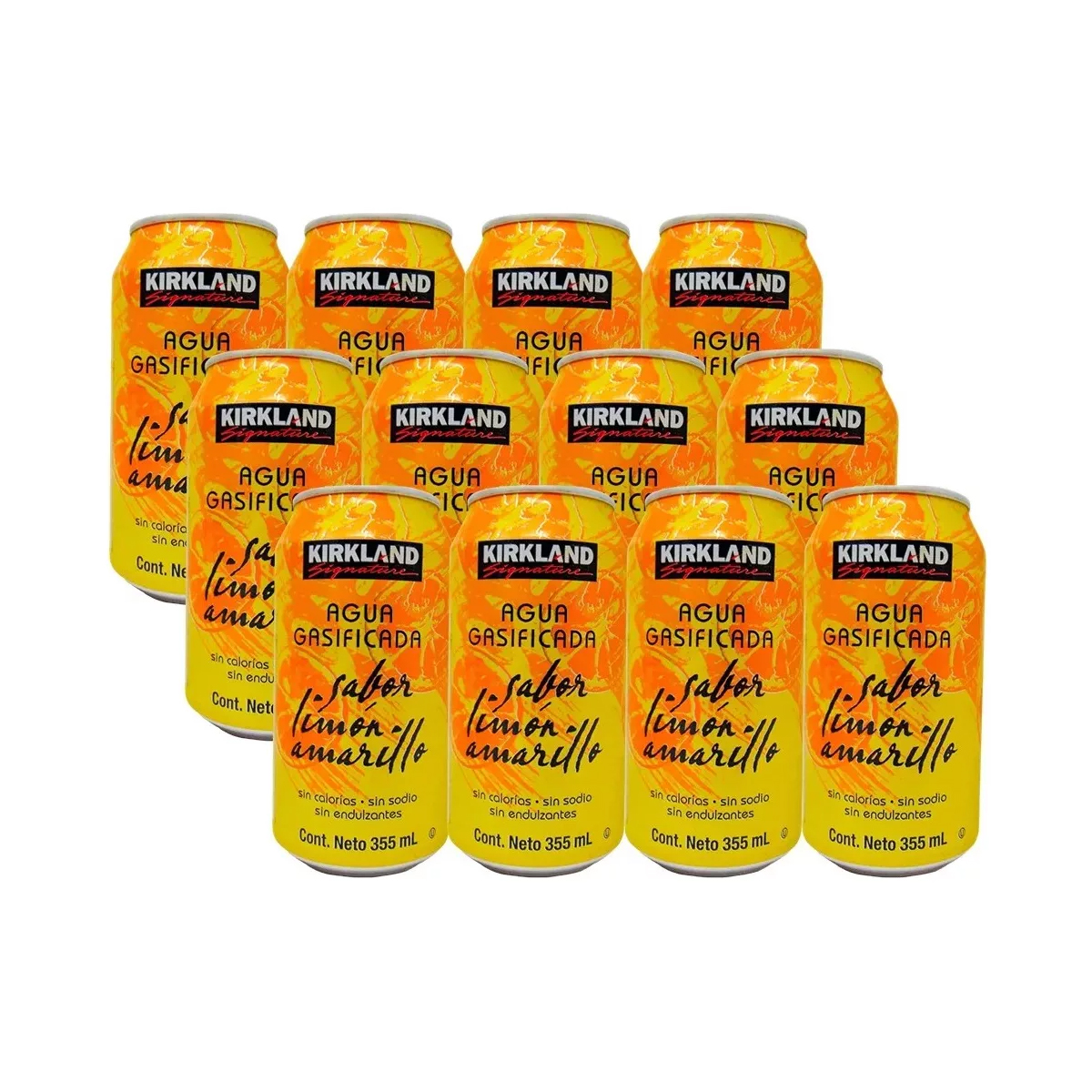 Agua Gasificada Sabor Limón Amarillo Kirkland 12 Piezas.