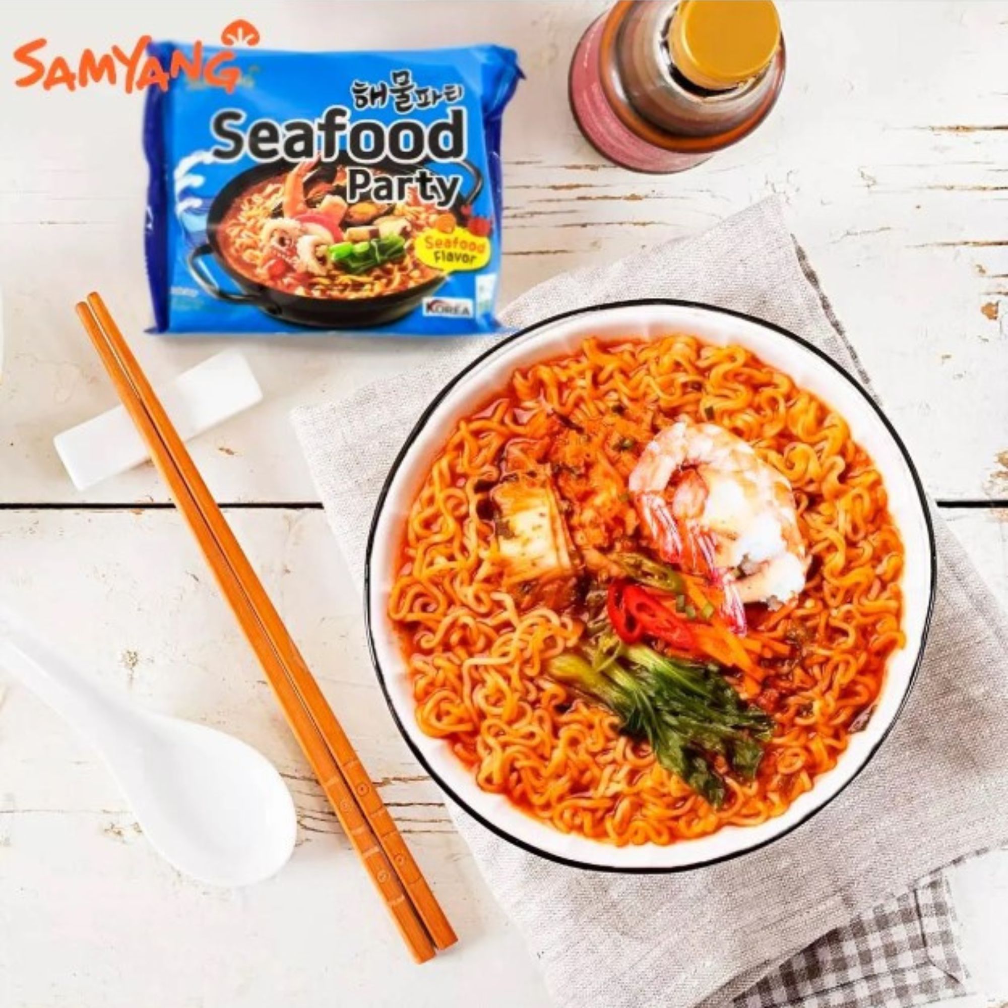 Sopa Instantánea Ramen Coreana Sea Food Party Sabor Caldo de Mariscos de 5 Piezas