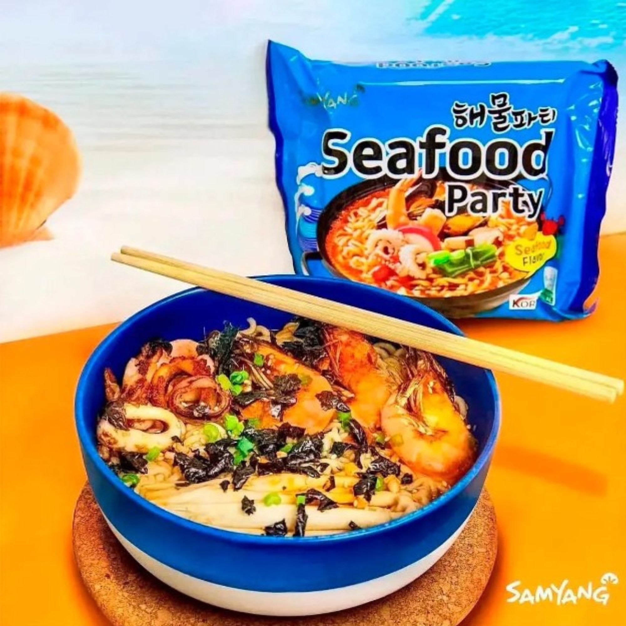 Sopa Instantánea Ramen Coreana Sea Food Party Sabor Caldo de Mariscos de 5 Piezas
