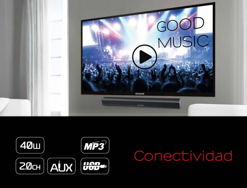 Barra De Sonido Aiwa AWSBH1 2ch 40W Bluetooth USB