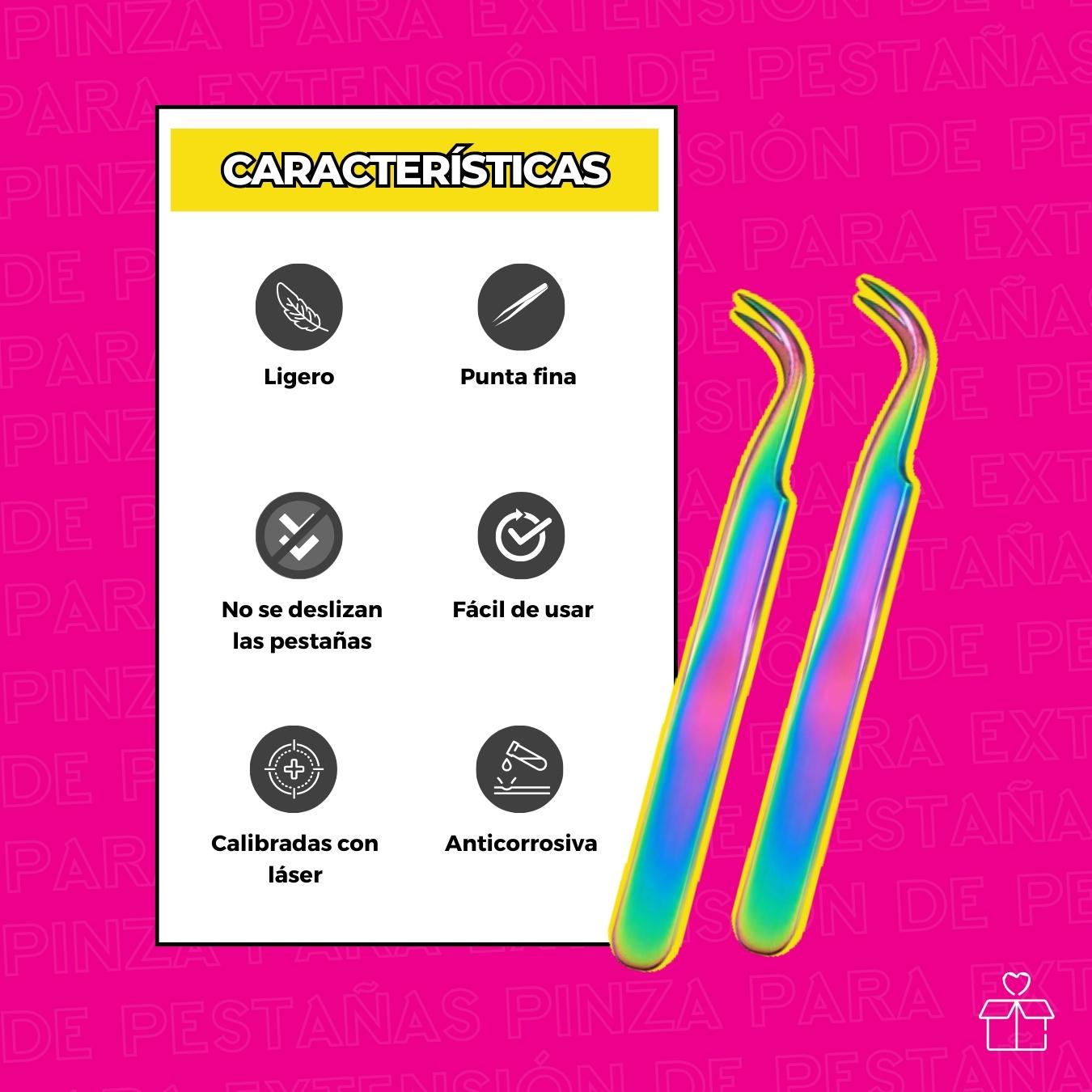 Pinzas Para Extensión De Pestañas Mink 1x1 Tornasol.