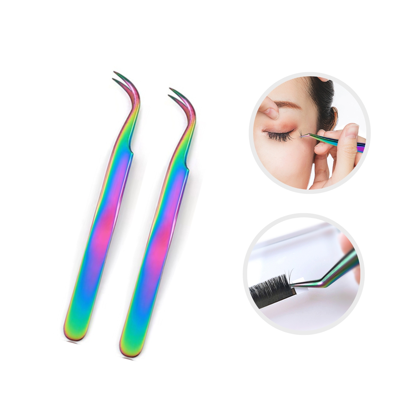 Pinzas Para Extensión De Pestañas Mink 1x1 Tornasol.