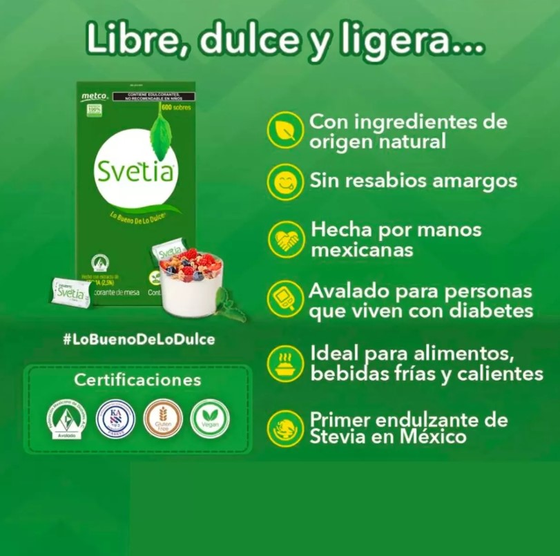 Svetia 600 Sobres De 1g Edulcorante Stevia Sustituto Azúcar