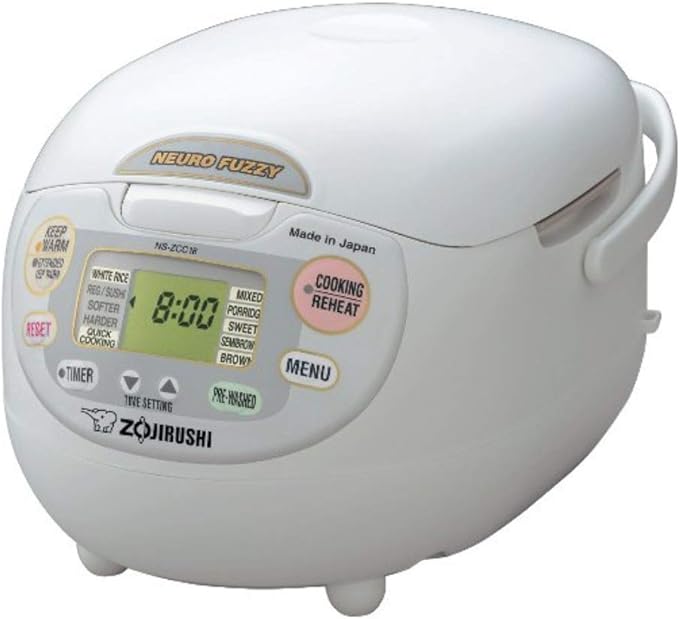 Zojirushi 5-1/2 taza (sin cocinar) Neuro Fuzzy Olla arrocera y calentador, blanco Premium, Blanco, 1,8L, 1