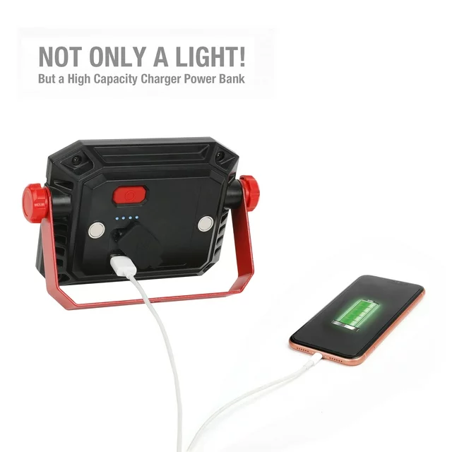 Lámpara De Trabajo Led Recargable De 1000 Lúmenes 40 Metros, Ajustable 360 Grados Marca Hyper Tough