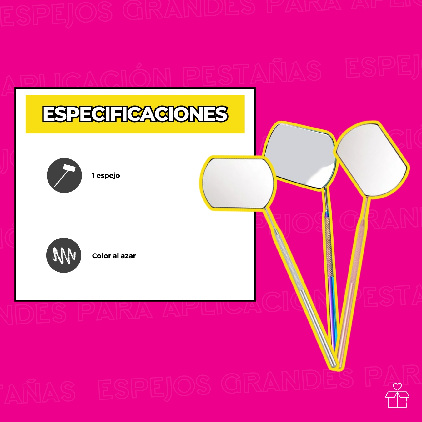 Espejo Mano Para Inspección Extensiones De Pestañas o Dental Rectangular.