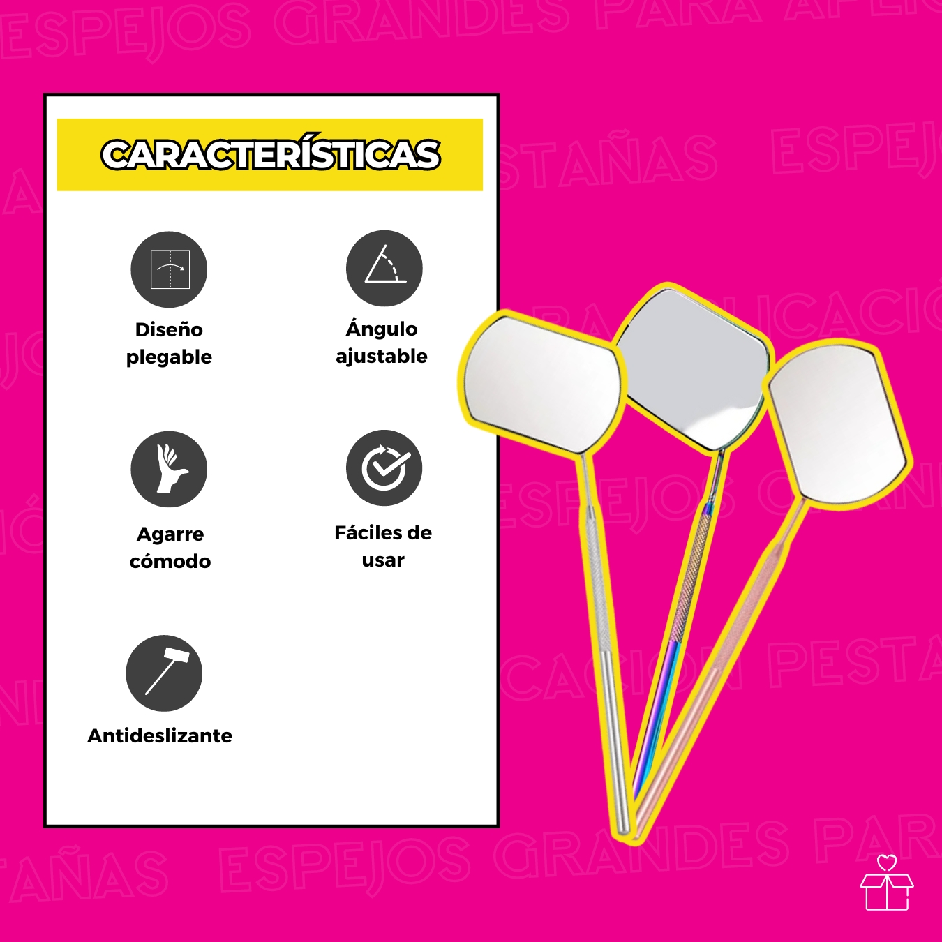 Espejo Mano Para Inspección Extensiones De Pestañas o Dental Rectangular.