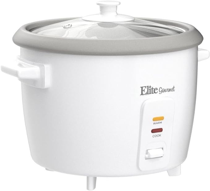 Elite Gourmet ERC-006NST Maxi-Matic - Arrocera eléctrica con olla interior antiadherente que hace sopas, guisos, frijoles, cereales, función de mantener caliente, 6 tazas cocinadas (3 tazas sin cocinar), color blanco