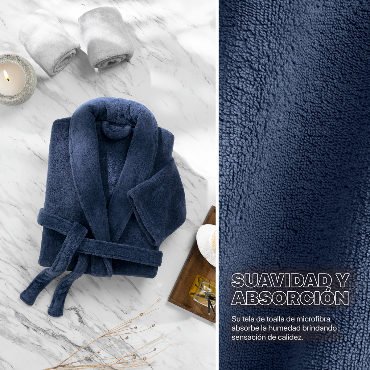 Bata de Baño para Hombre Absorbente Unitalla  Azul Marino REAL TEXTIL.