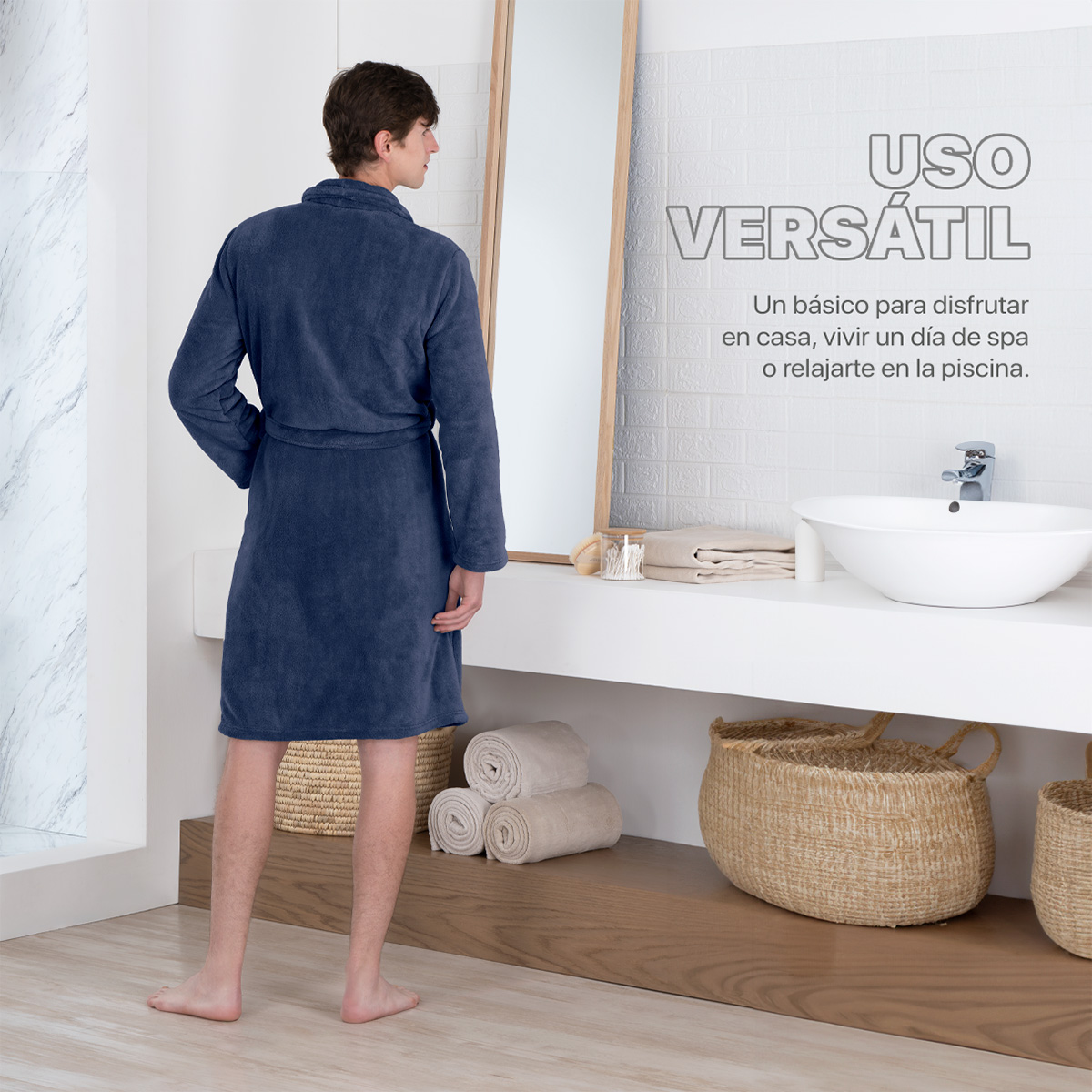 Bata de Baño para Hombre Absorbente Unitalla  Azul Marino REAL TEXTIL.