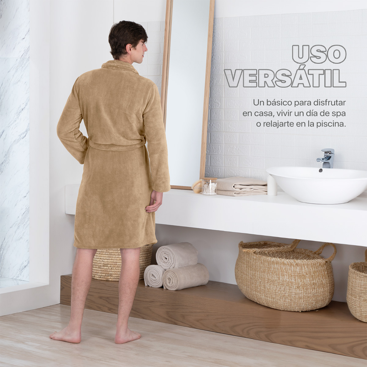 Bata de Baño para Hombre Absorbente Unitalla Khaki REAL TEXTIL.