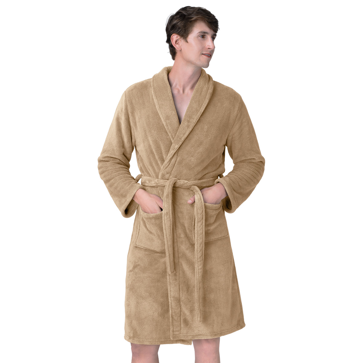 Bata de Baño para Hombre Absorbente Unitalla Khaki REAL TEXTIL.