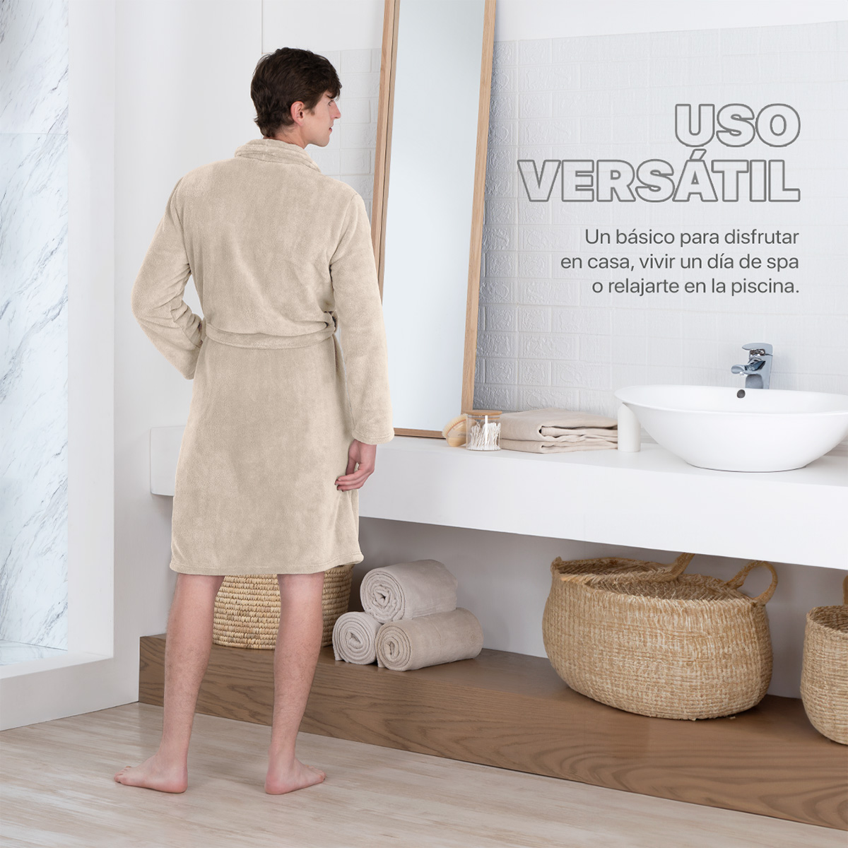 Bata de Baño para Hombre Absorbente Unitalla Beige REAL TEXTIL