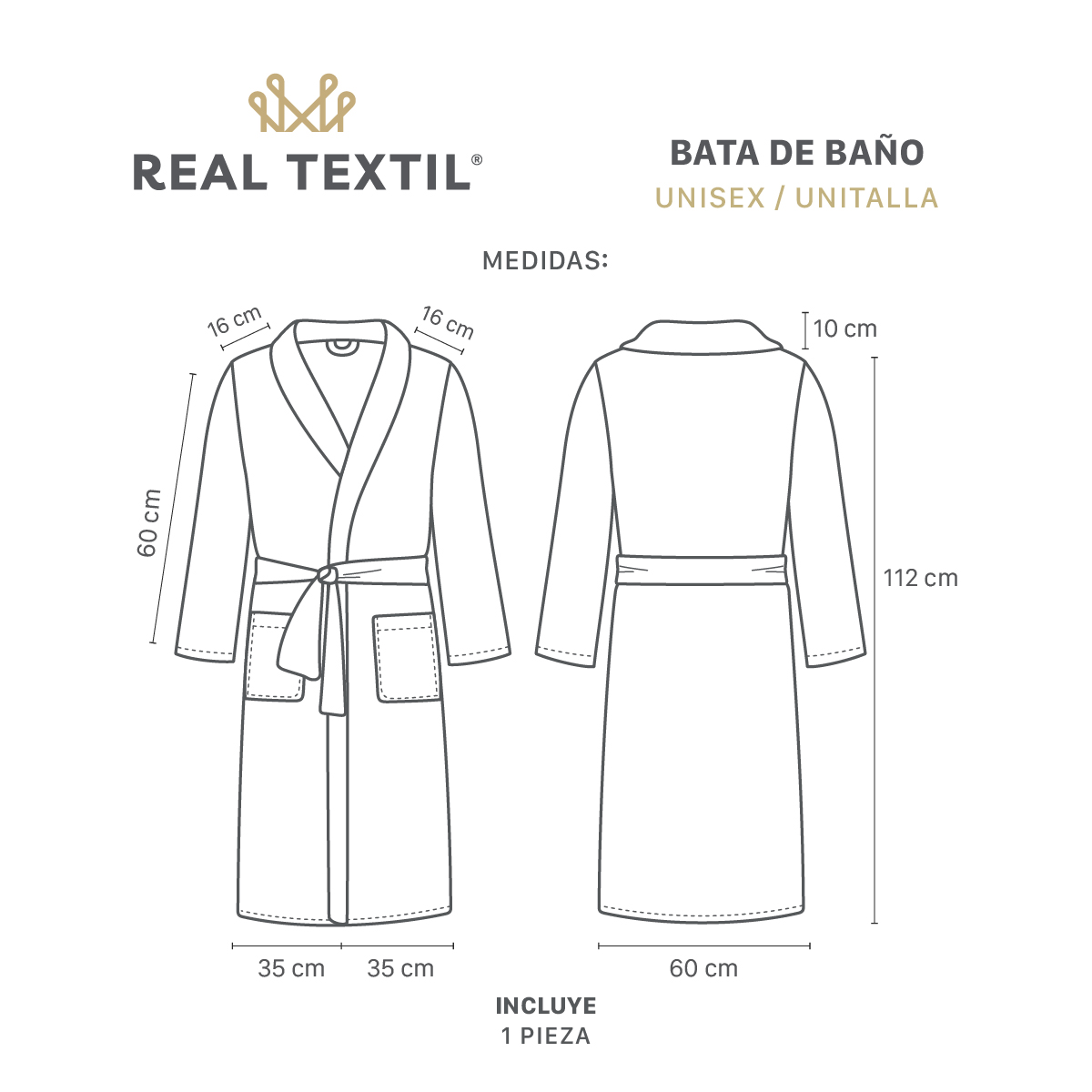Bata de Baño para Hombre Absorbente Unitalla Beige REAL TEXTIL