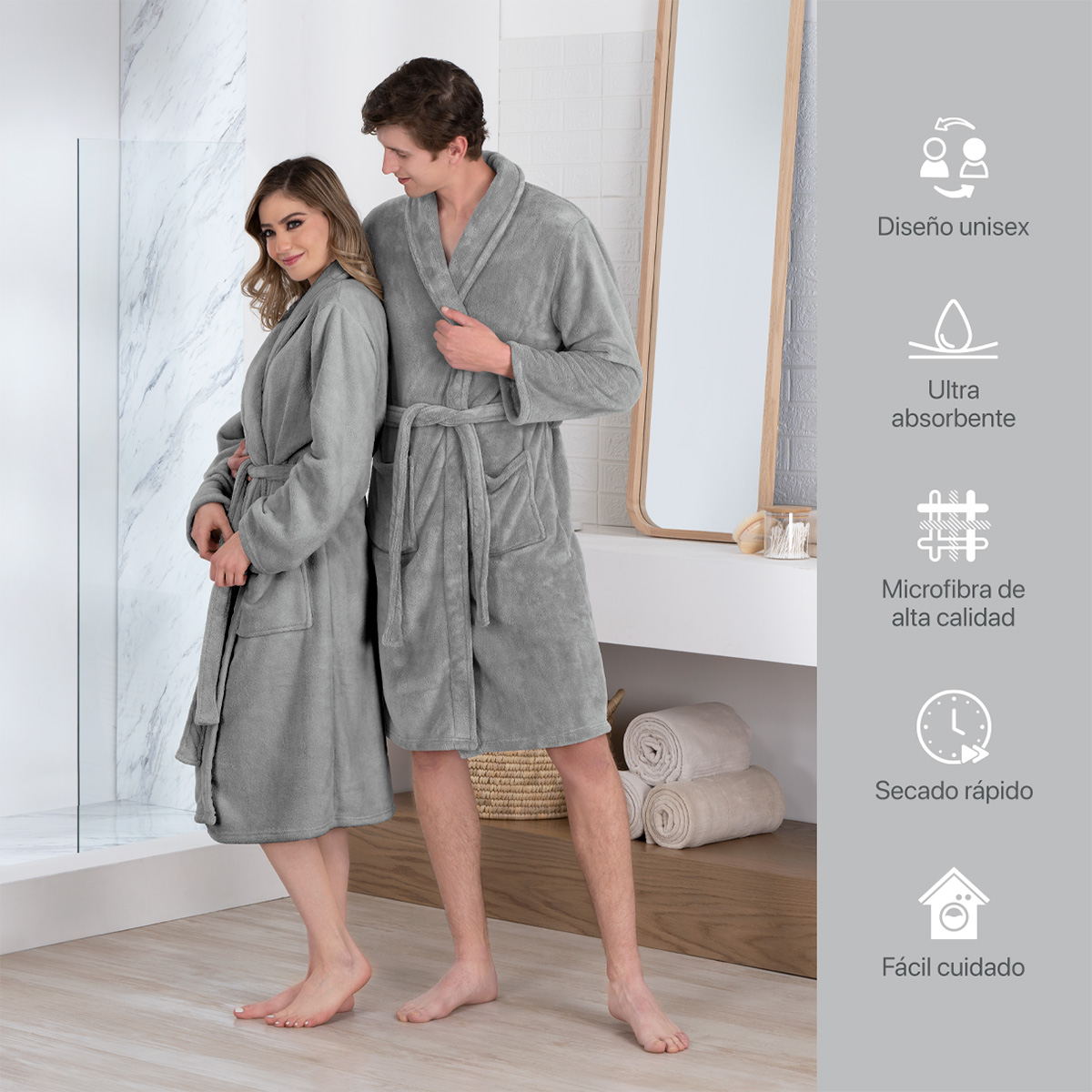 Bata de Baño para Hombre Absorbente Unitalla Gris REAL TEXTIL