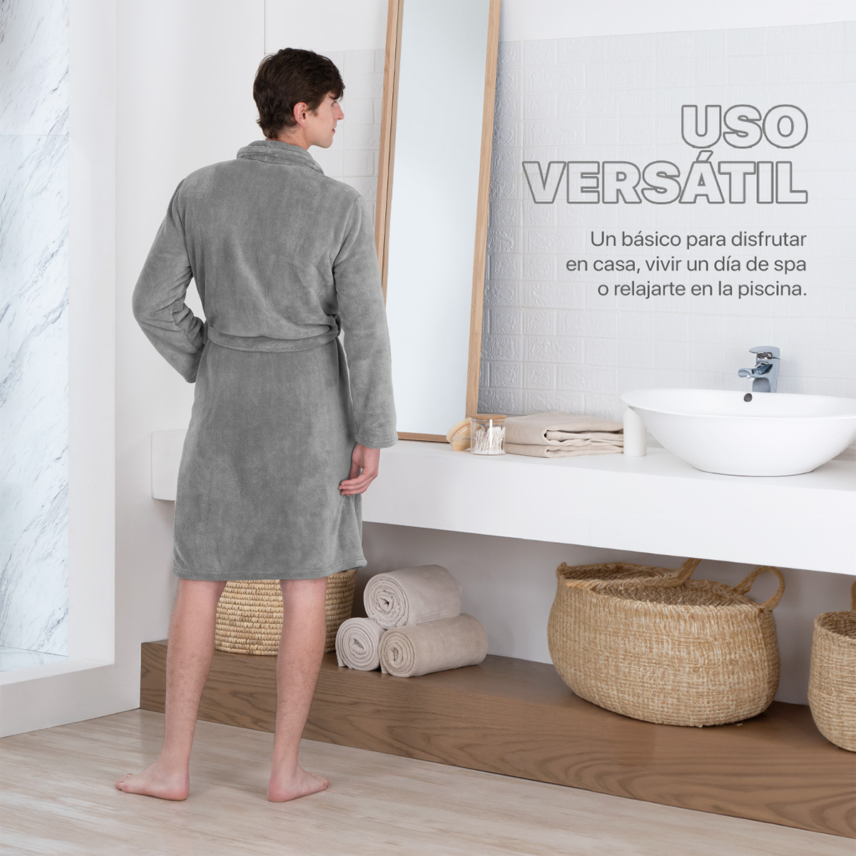 Bata de Baño para Hombre Absorbente Unitalla Gris REAL TEXTIL