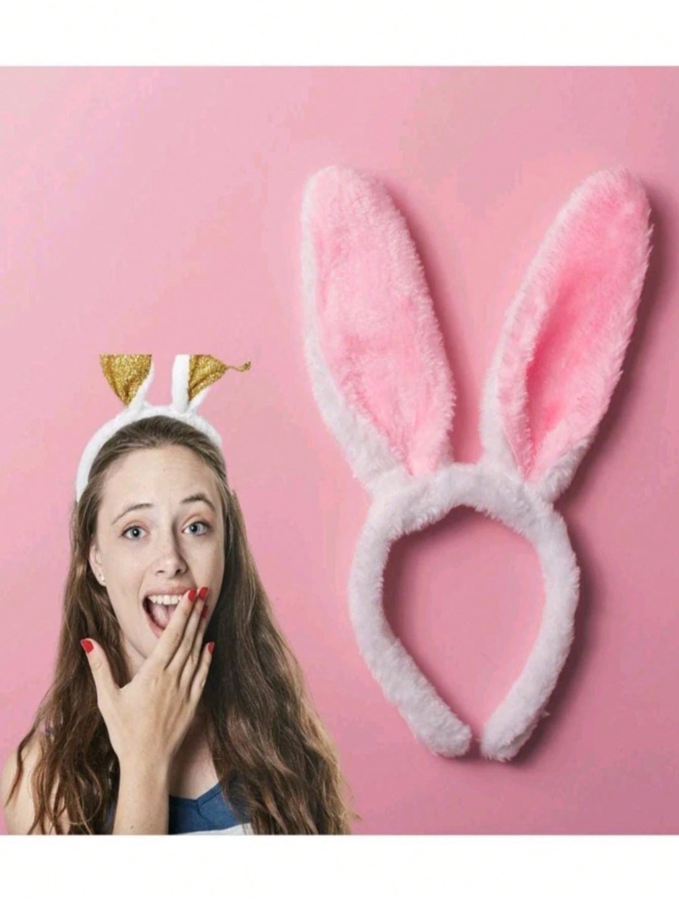 6 Diadema Orejas De Conejo Rosa Con Luz Led Fiesta Disfraz Batucada