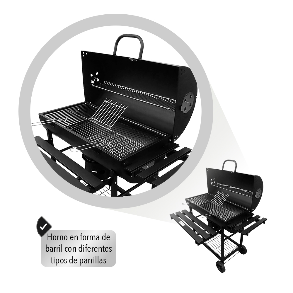  ASADOR TIPO BARRIL COLOR NEGRO 109X70X95 CM.