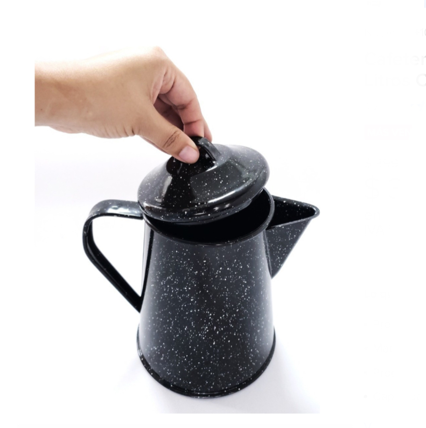 Cafetera De Peltre Tradicional 2 Litros Color Negro.