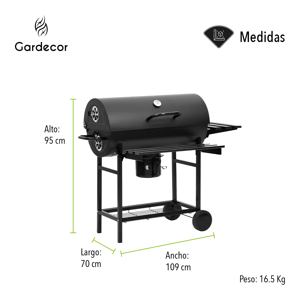  ASADOR TIPO BARRIL COLOR NEGRO 109X70X95 CM.