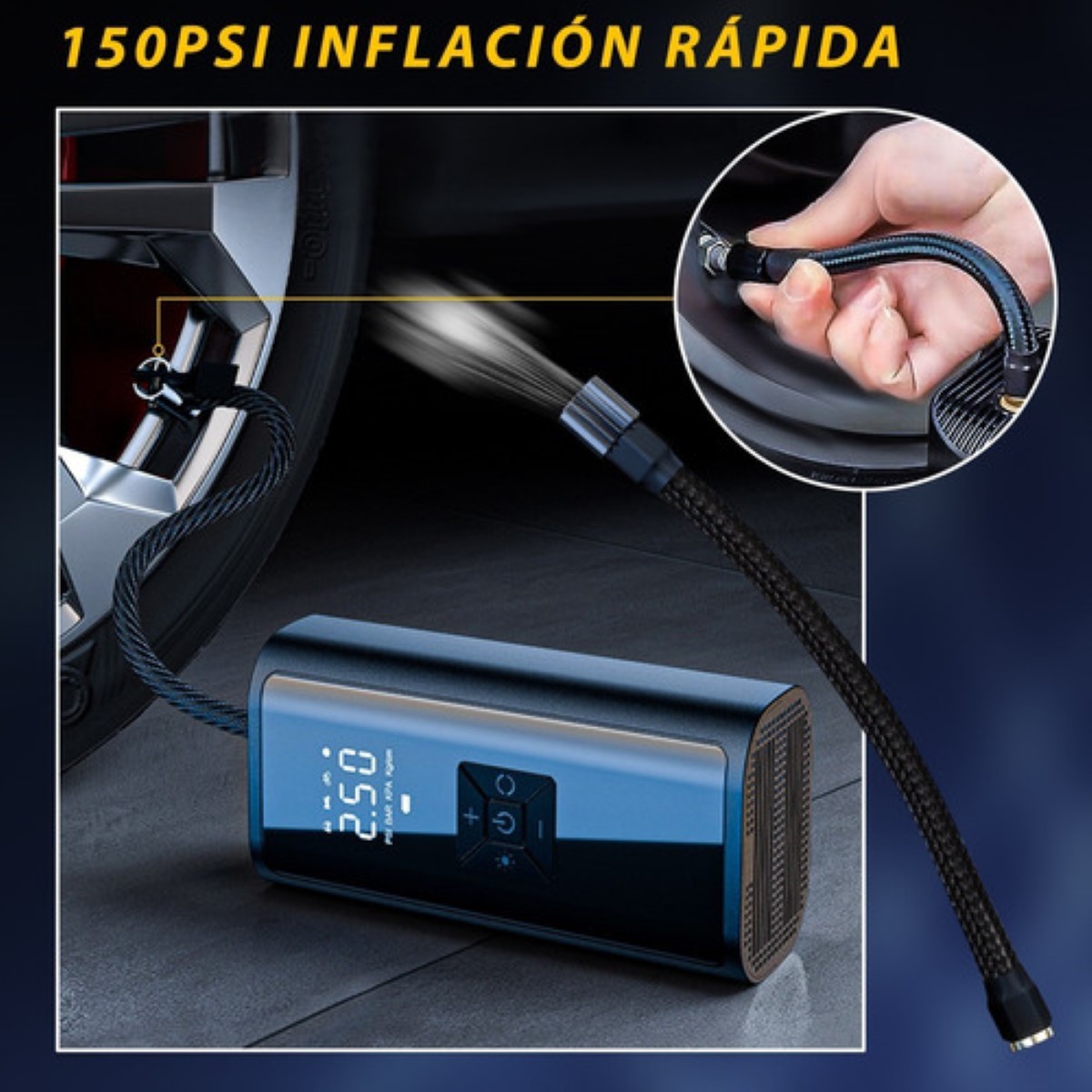 "Inflador De Llantas Inalámbrico Portátil 150 Psi Con Lcd "