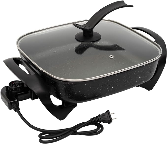 SELECTSHOP Sarten Electrico, Sartén Antiadherente, Tapa de Vidrio, Sartén Ahorrador con Autoapagado, Sarten Electrica con Termostato y Control de Temperatura