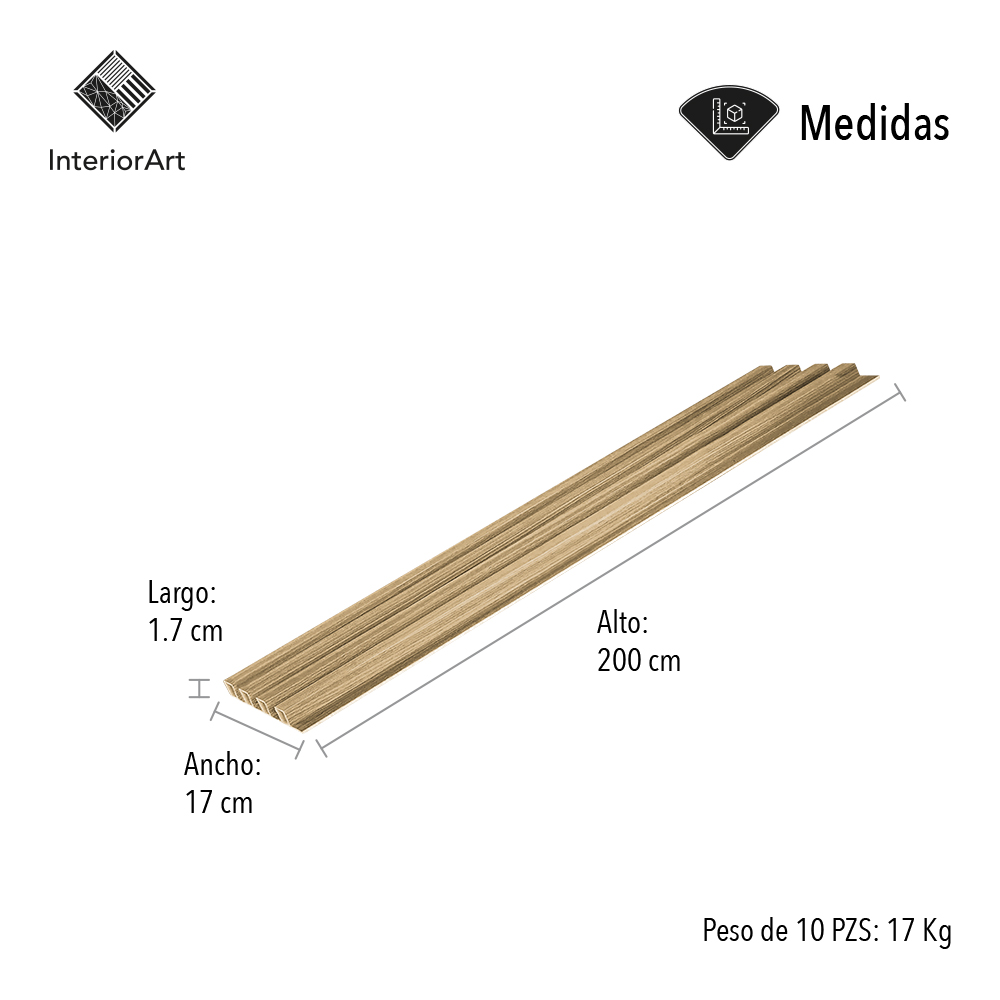 LAMBRIN DECORATIVO PREMIUM 3.4 M² 10 PZAS ESTILO MADERA COLOR CAFÉ CLARO .