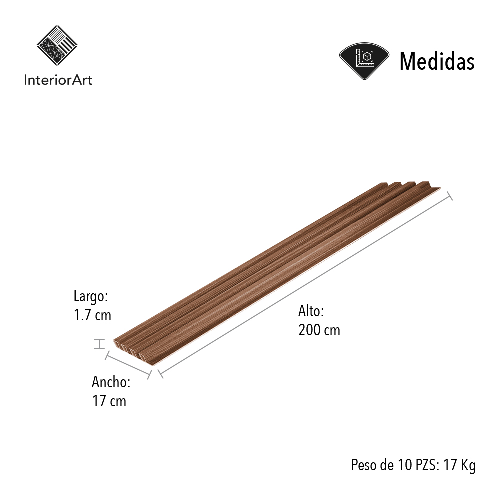 LAMBRIN DECORATIVO PREMIUM 3.4 M² 10 PZAS ESTILO MADERA COLOR  CAFÉ OSCURO 