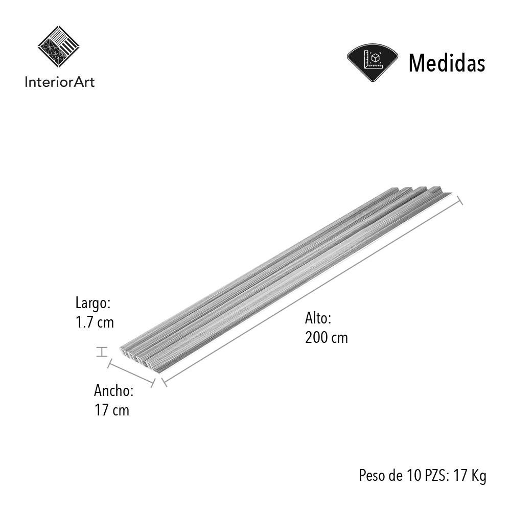 LAMBRIN DECORATIVO PREMIUM 3.4 M²  10 PZAS ESTILO MADERA COLOR GRIS .