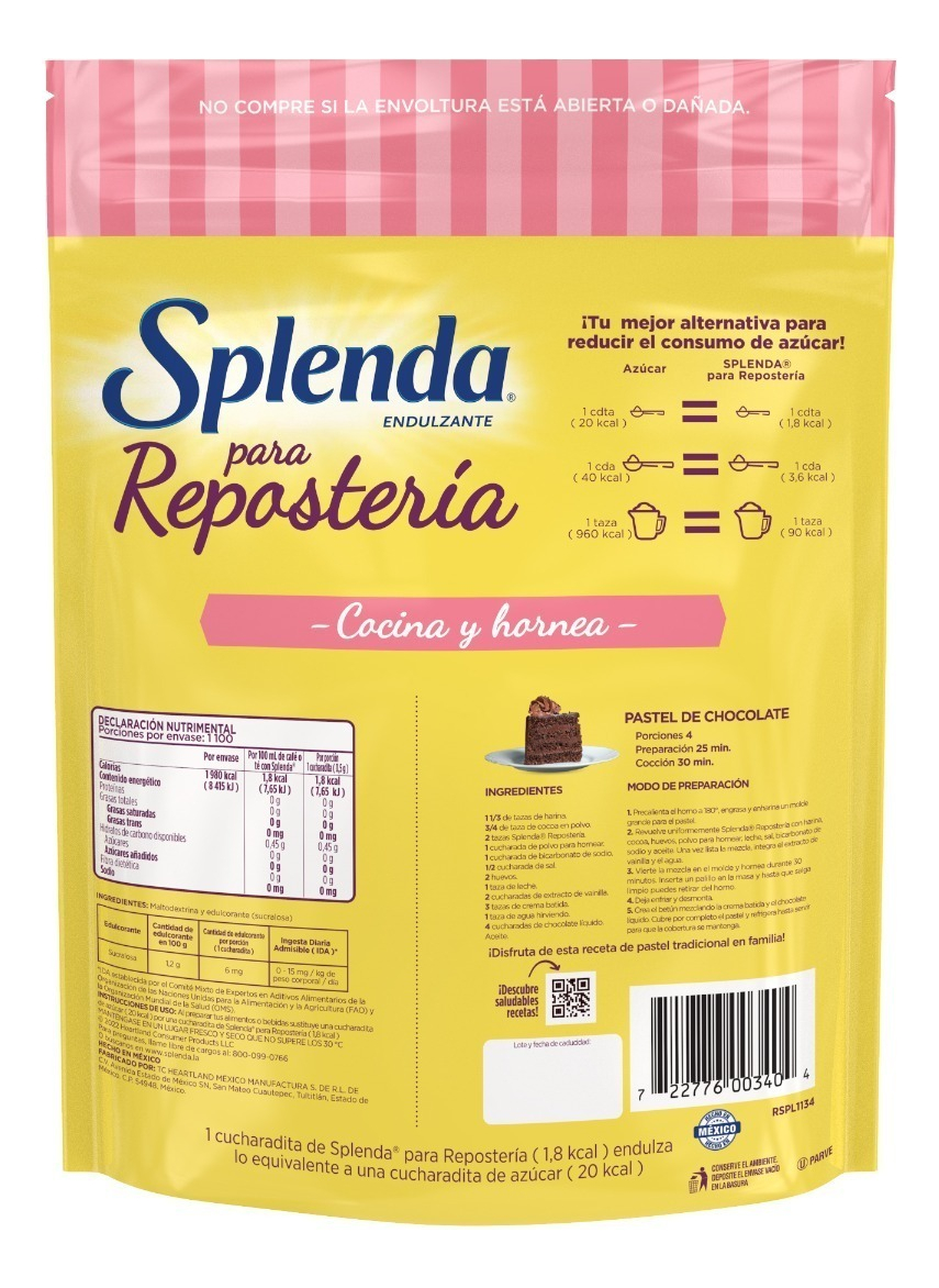 Endulzante Splenda Para Repostería 550 Gramos