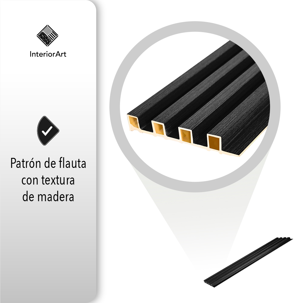 LAMBRIN DECORATIVO PREMIUM 3.4 M² 10 PZAS ESTILO MADERA COLOR NEGRO 
