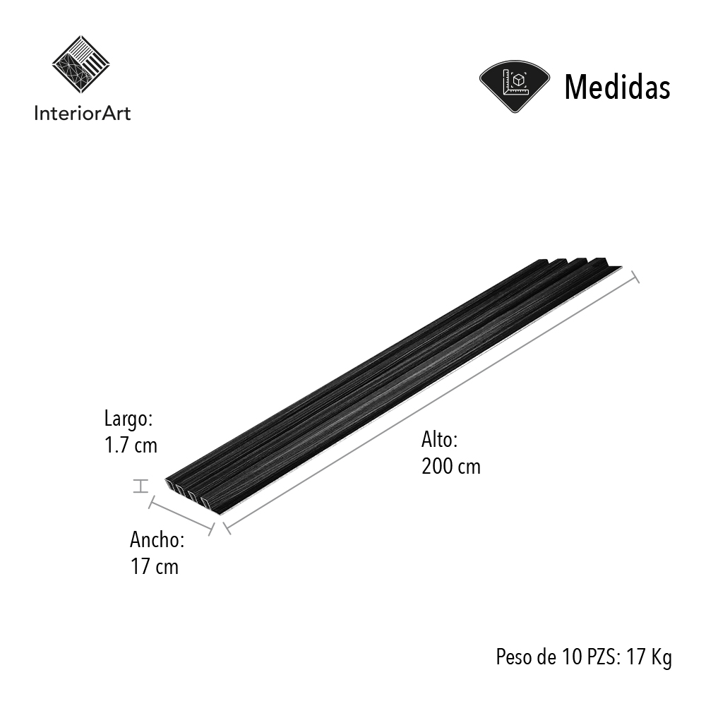 LAMBRIN DECORATIVO PREMIUM 3.4 M² 10 PZAS ESTILO MADERA COLOR NEGRO 