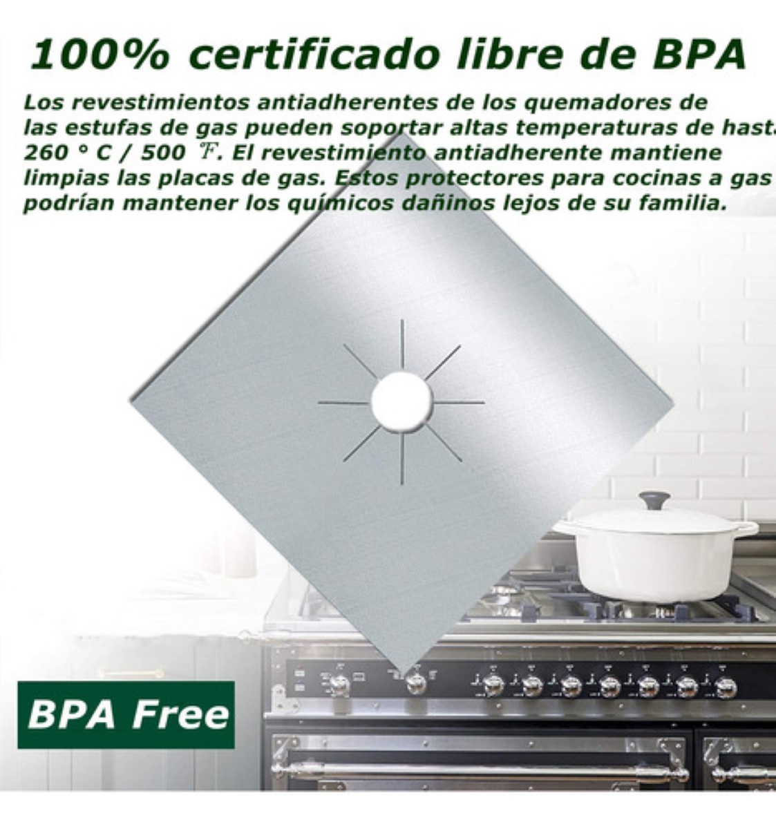 "6 Protector De Estufa Quemador Lavables Teflon Reutilizable plata "
