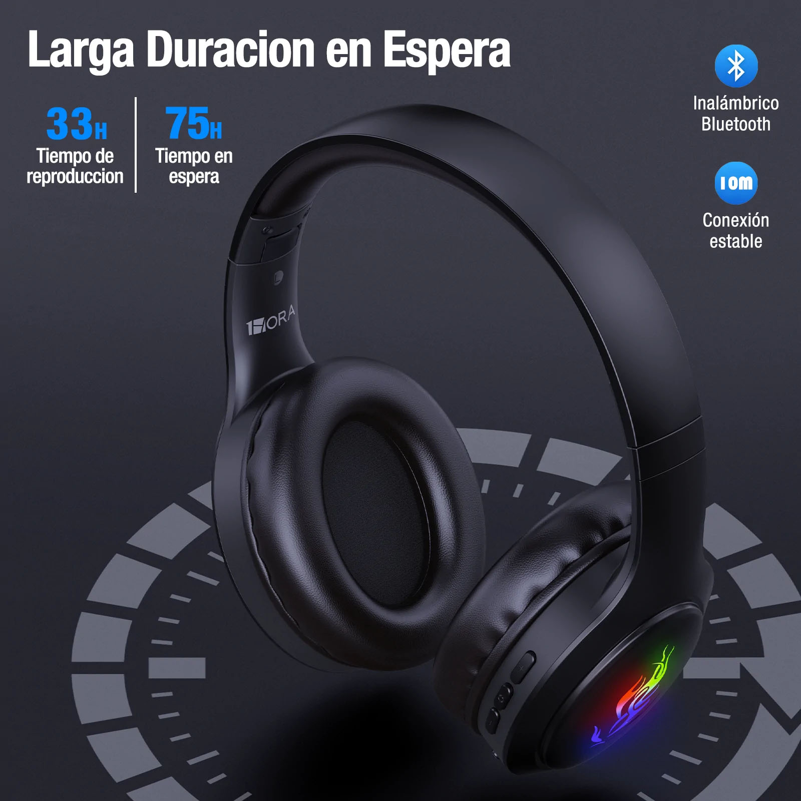 Audífonos Manos Libres Bluetooth Diadema LED RGB Aut202 1Hora