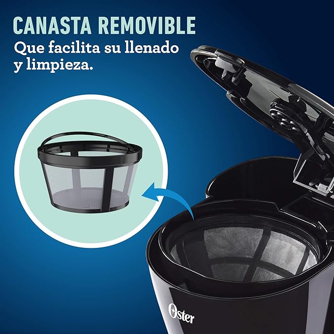 A Oster® Cafetera, de 5 Tazas, con Filtro Permanente, Negro.