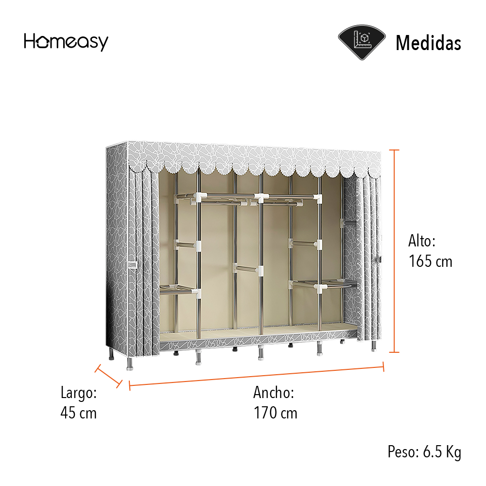 CLOSET ARMABLE 1.65 M COLOR GRIS CON GRECA.