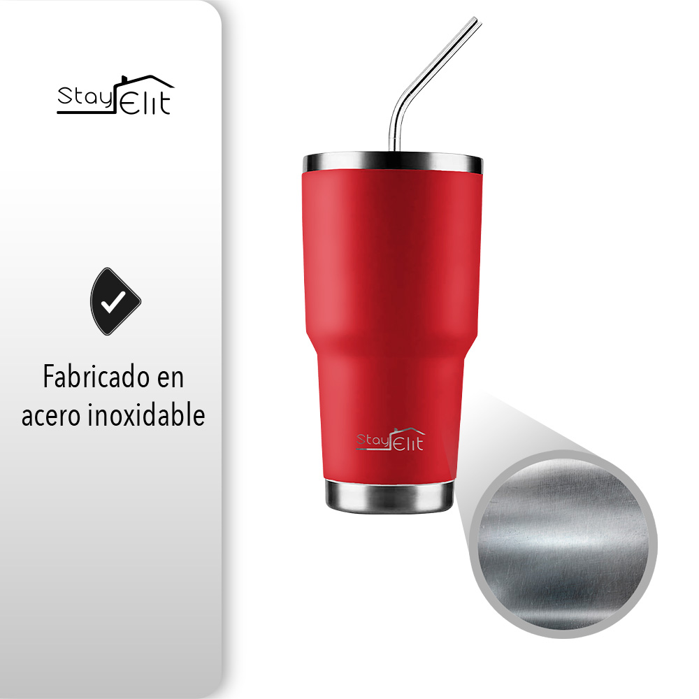 Termo De Acero Inoxidable Con Popote Y Cepillo 30 Oz 