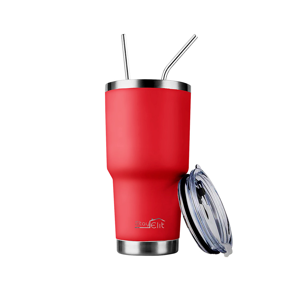 Termo De Acero Inoxidable Con Popote Y Cepillo 30 Oz 