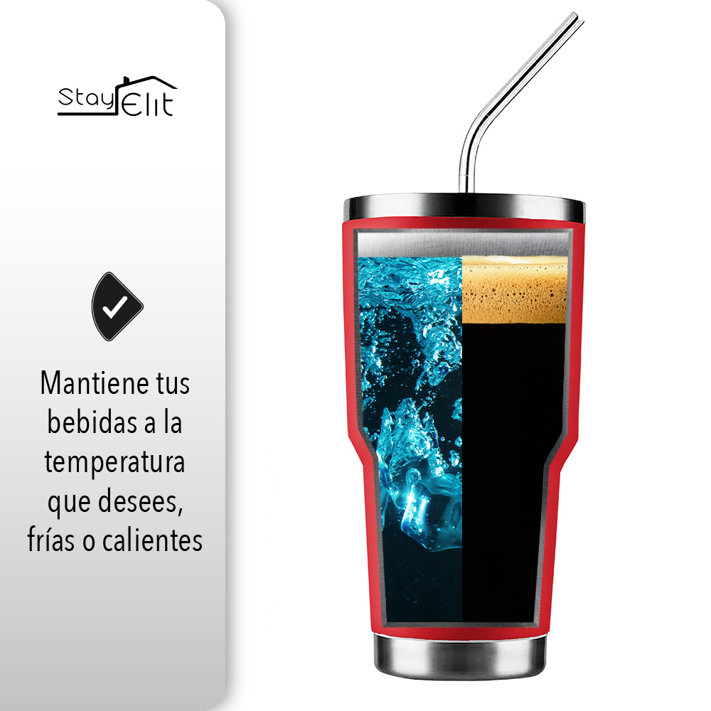 Termo De Acero Inoxidable Con Popote Y Cepillo 30 Oz 