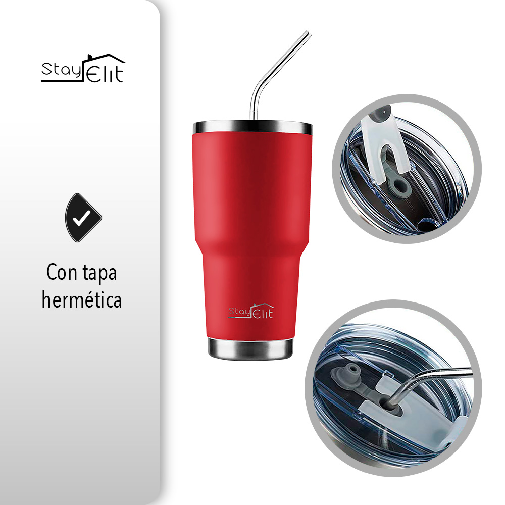 Termo De Acero Inoxidable Con Popote Y Cepillo 30 Oz 