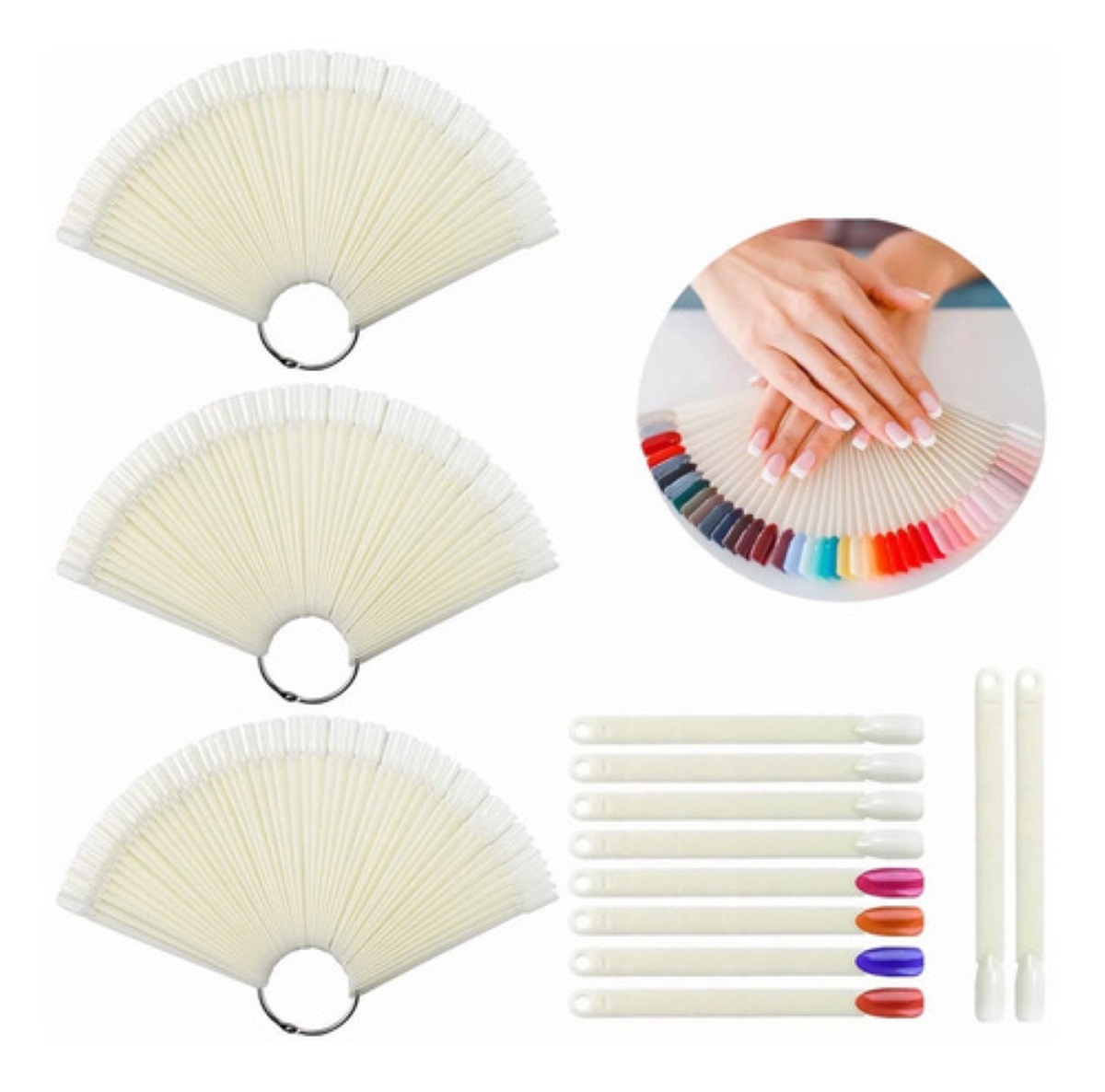 "150 Pzs Muestrario De Uñas Acrilicas Con Argolla Abanico "
