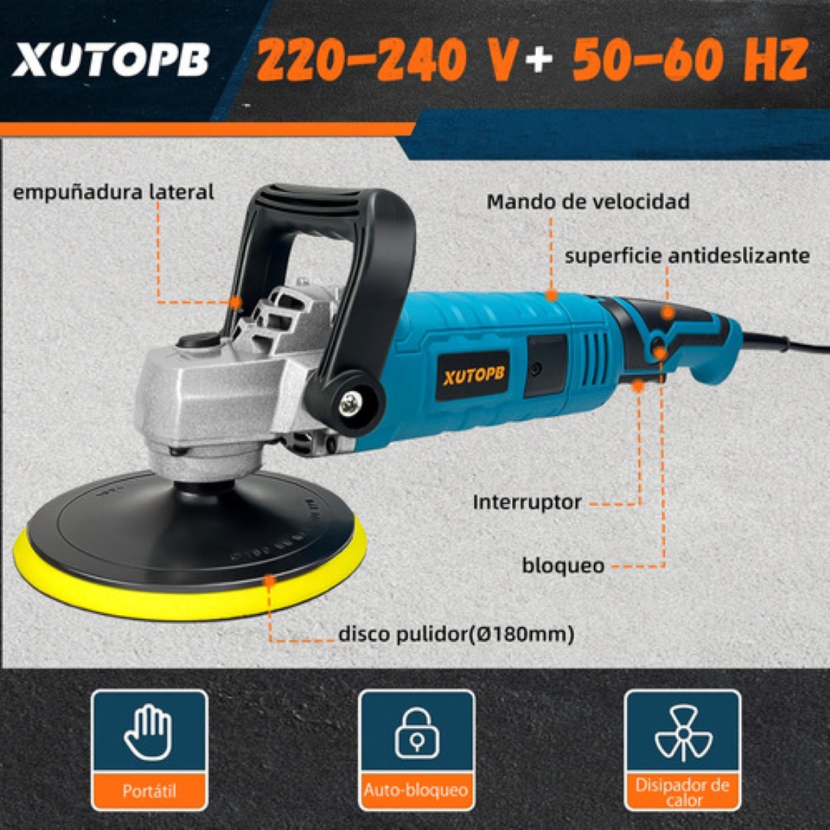 "Pulidora Para Auto Pulido Lijado Profesional 18cm 1800w 110v Azul ".