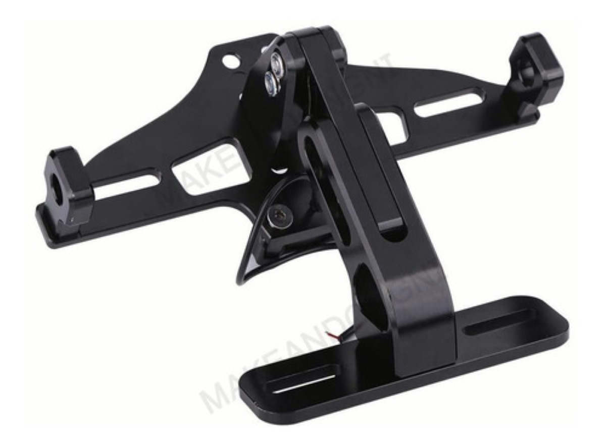 "Porta Placa Universal Para Moto Ajustable Con Luz Led negra "
