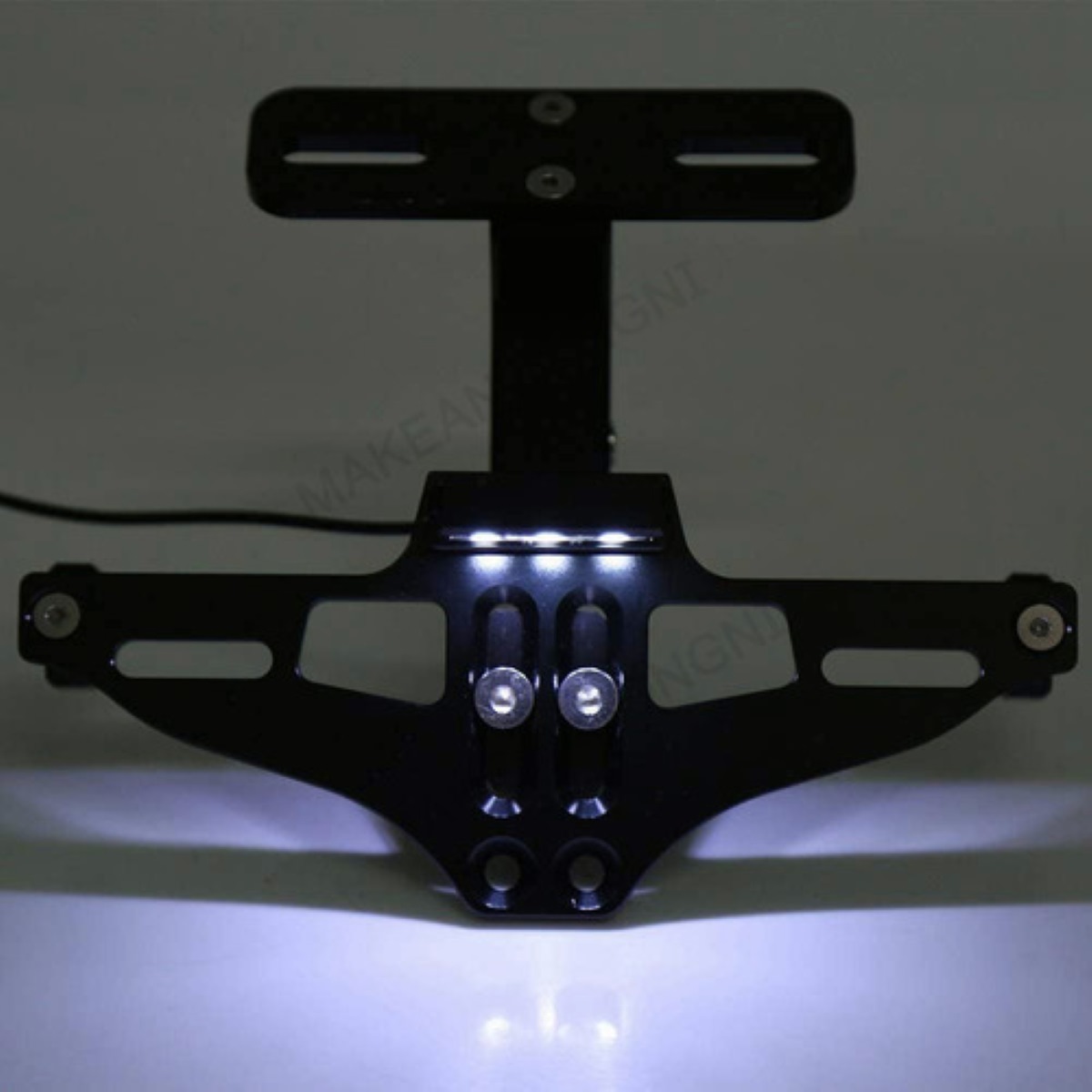 "Porta Placa Universal Para Moto Ajustable Con Luz Led negra "