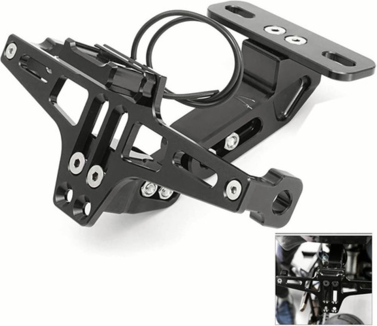 "Porta Placa Universal Para Moto Ajustable Con Luz Led negra "