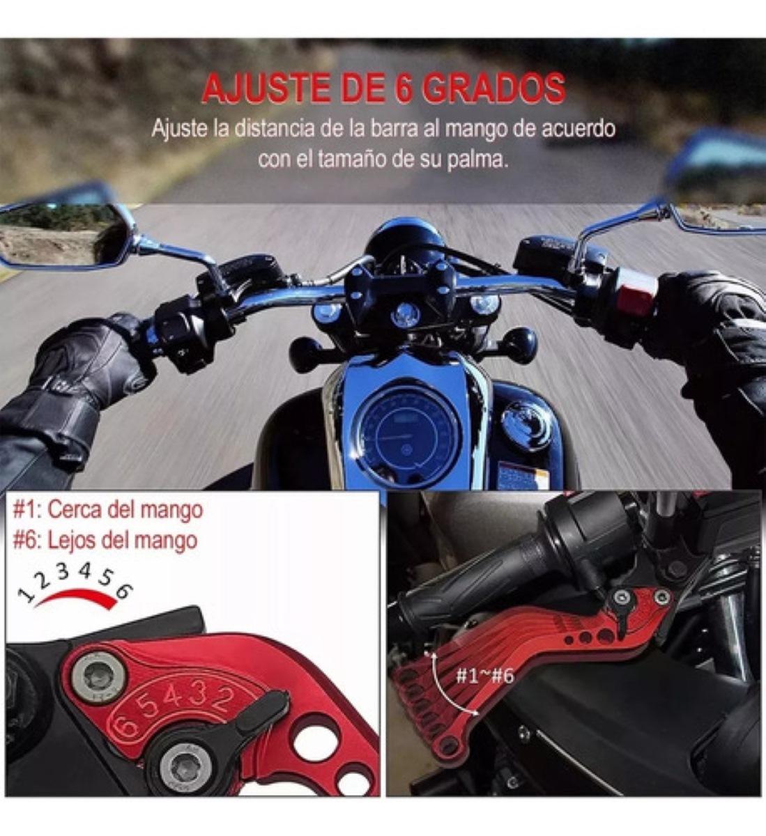 "Palancas Moto Universales Y Palanca De Freno 22mm Aluminio negro Rojo "