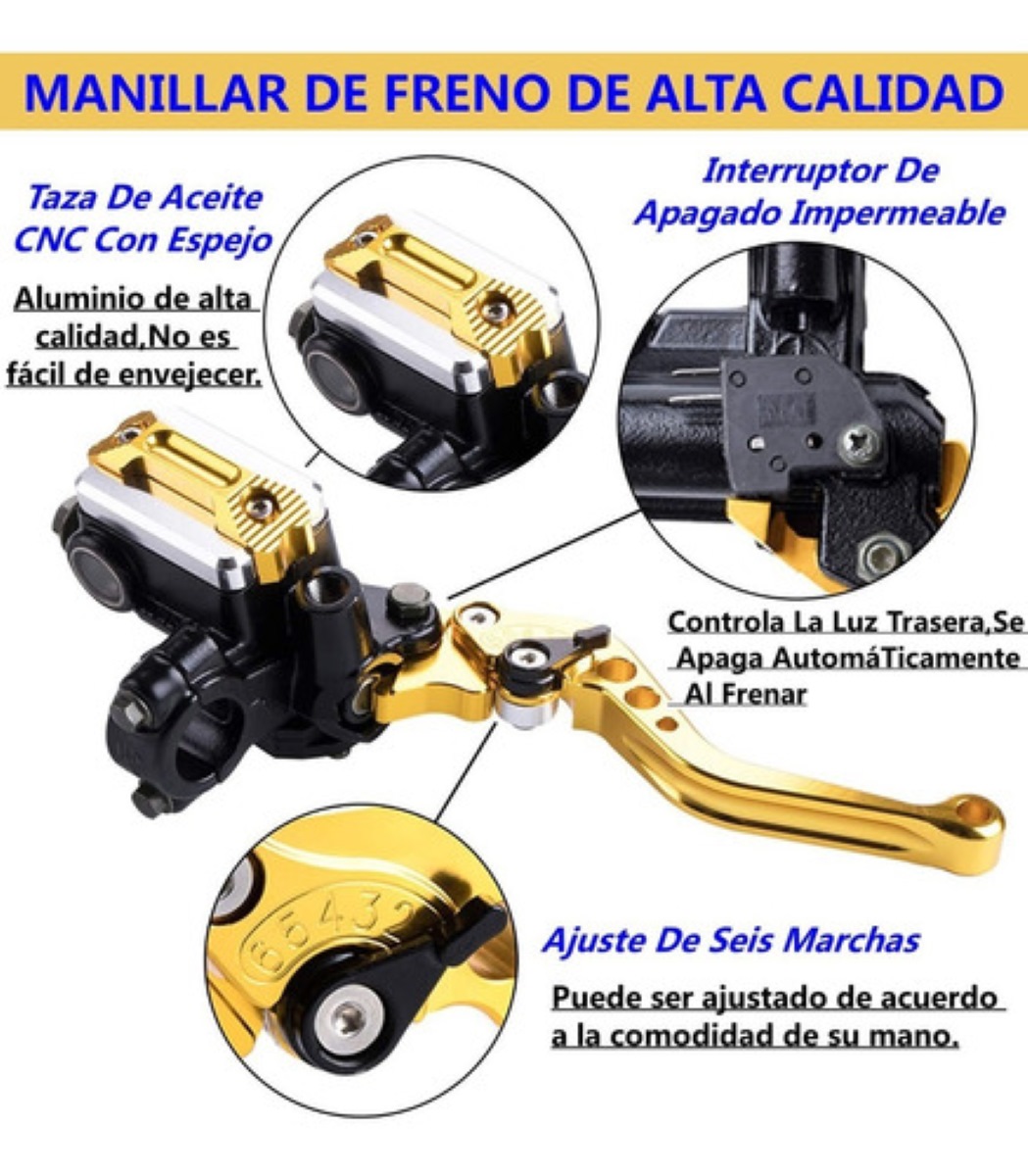 "Moto Palancas De Manillar Embrague Y Freno Universales 22mm Dorado  "