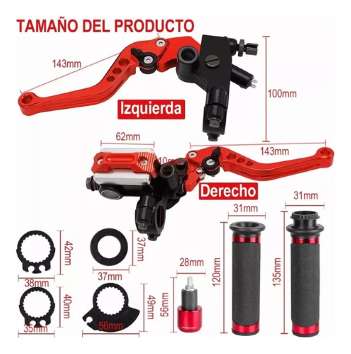 "Palancas Moto Universales Y Palanca De Freno 22mm Aluminio negro Rojo "